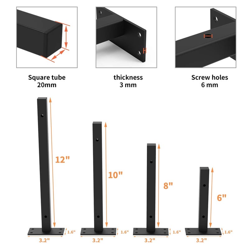 Joroamp Floating Shelf Brackets 10 Inch, Heavy Duty Black Industrial Pipe Brackets Metal Wall Mounted with Screws & Anchors,Square Black Shelves Bracket for DIY Home DÃ©cor / Storage / Farmhouse, 6 Pack - Image 2